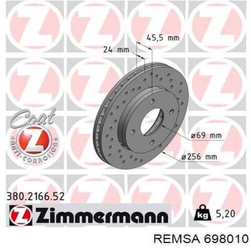 Передние тормозные диски 698010 Remsa