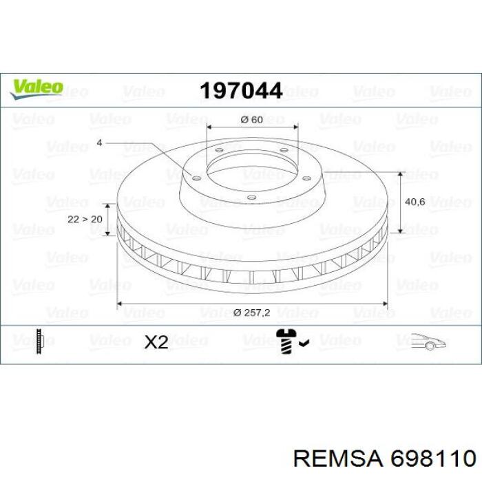 698110 Remsa Диск тормозной передний