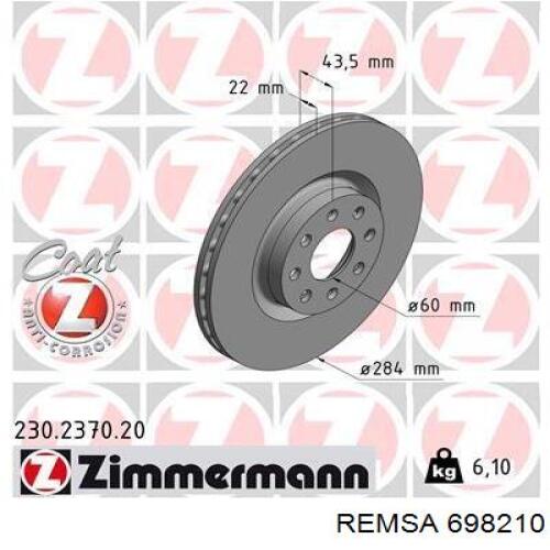 Передние тормозные диски 698210 Remsa