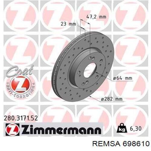 Передние тормозные диски 698610 Remsa
