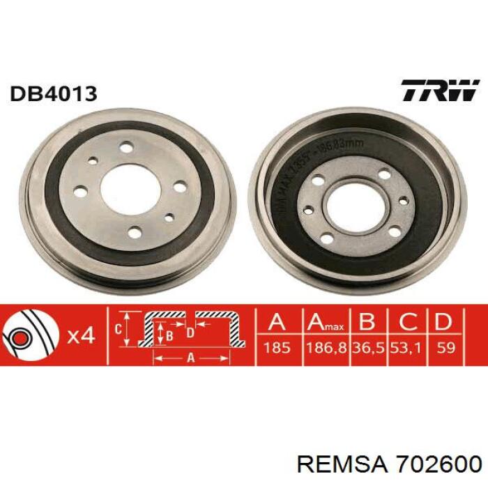 Тормозной барабан 702600 Remsa