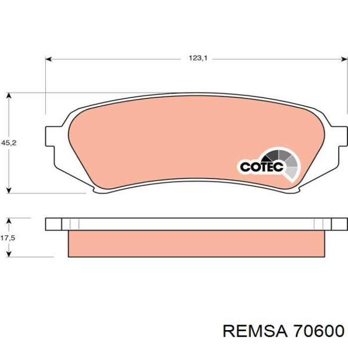 Задние тормозные колодки 70600 Remsa