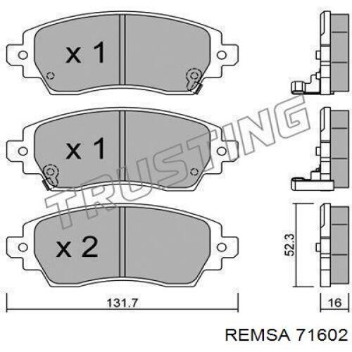 Передние тормозные колодки 71602 Remsa