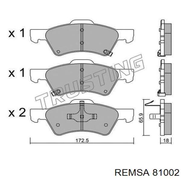 Передние тормозные колодки 81002 Remsa