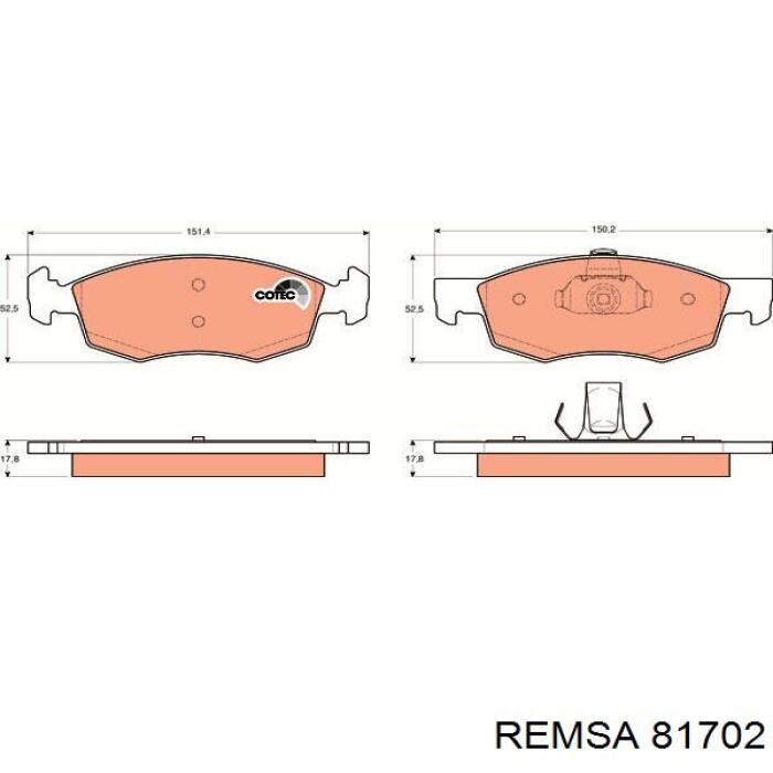 Задние тормозные колодки 81702 Remsa