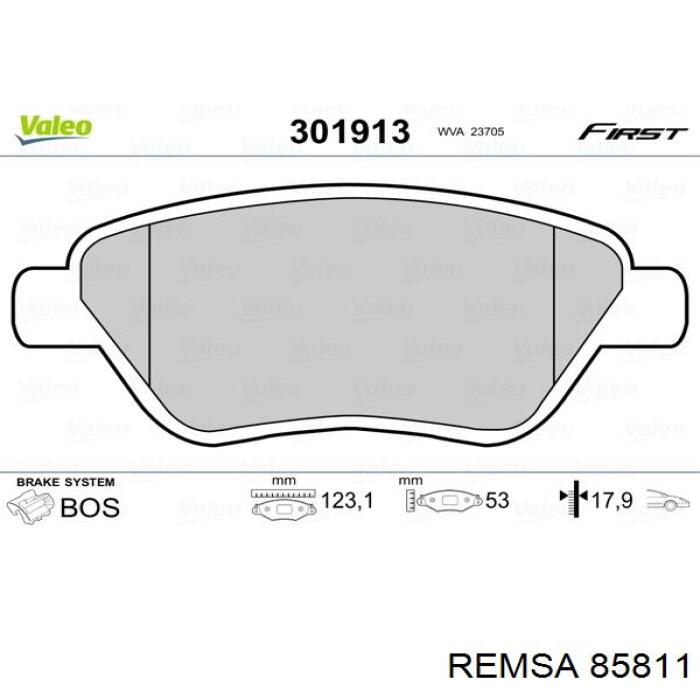 Передние тормозные колодки 85811 Remsa