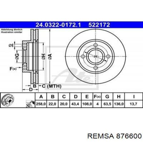 Передний тормозной диск Remsa 876600