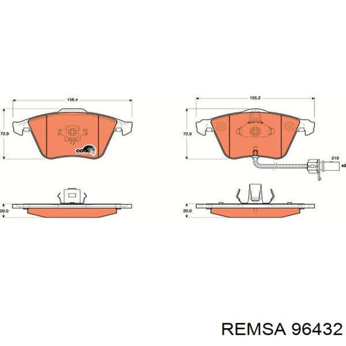 96432 Remsa колодки тормозные передние дисковые