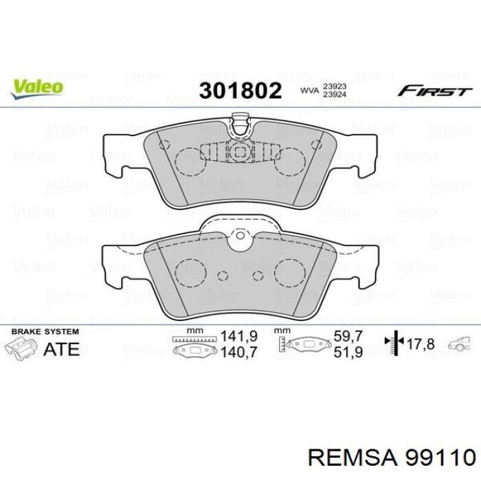 Купить 99110 Remsa Колодки тормозные задние, дисковые