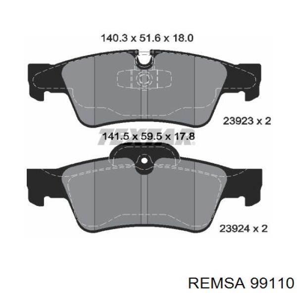 99110 Remsa колодки тормозные задние дисковые