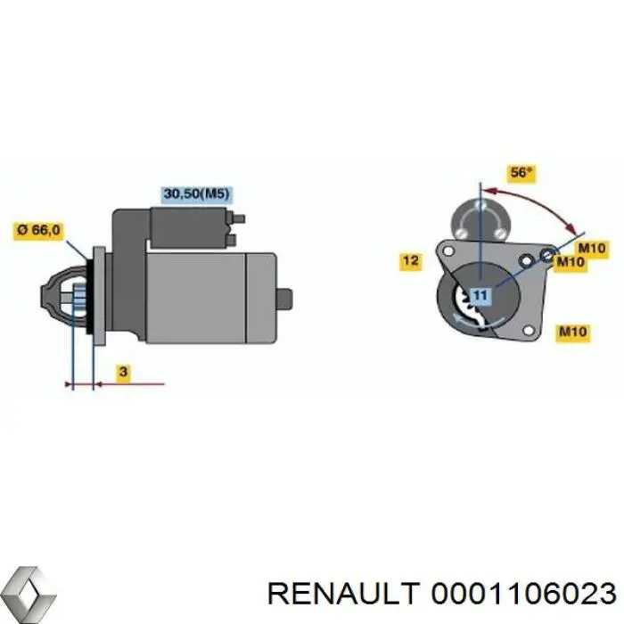 Стартер двигателя Renault (RVI) 0001106023