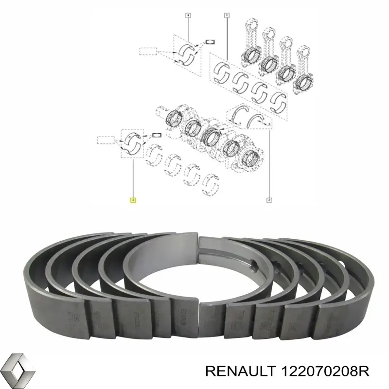 Вкладыши коленвала коренные, комплект, стандарт (STD) 122070208R Renault (RVI)