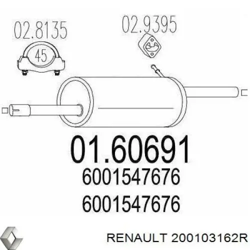 Выхлоп задний Renault (RVI) 200103162R цена, от 67.19 USD