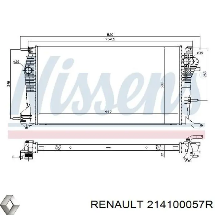 214100057R Renault (RVI) radiador de esfriamento de motor