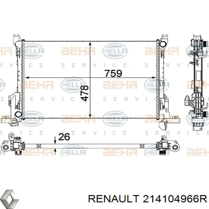 214104966R Renault (RVI) Radiador de esfriamento de motor