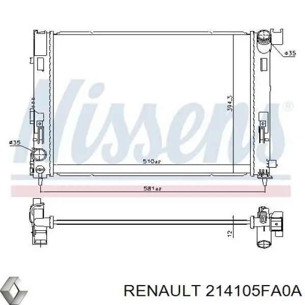 Радиатор охлаждения двигателя Renault (RVI) 214105FA0A цена, от 86.44 USD