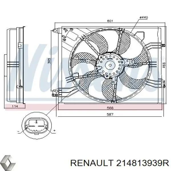 Электровентилятор охлаждения в сборе (мотор+крыльчатка) Renault (RVI) 214813939R