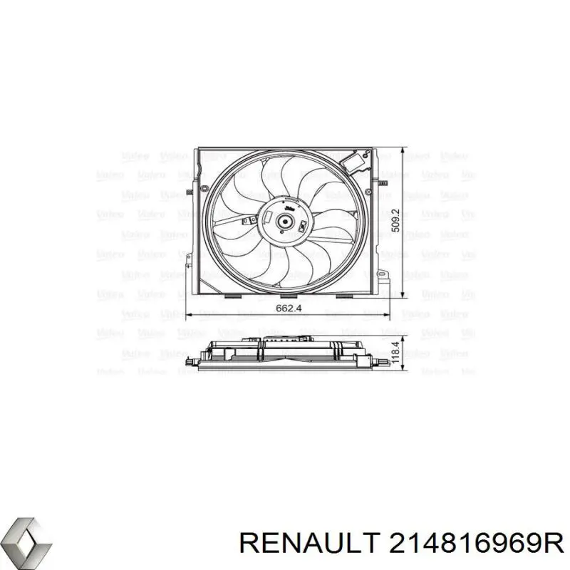 Диффузор радиатора охлаждения, в сборе с мотором и крыльчаткой Renault (RVI) 214816969R
