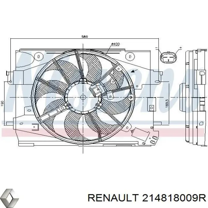 Диффузор радиатора охлаждения, в сборе с мотором и крыльчаткой Renault (RVI) 214818009R