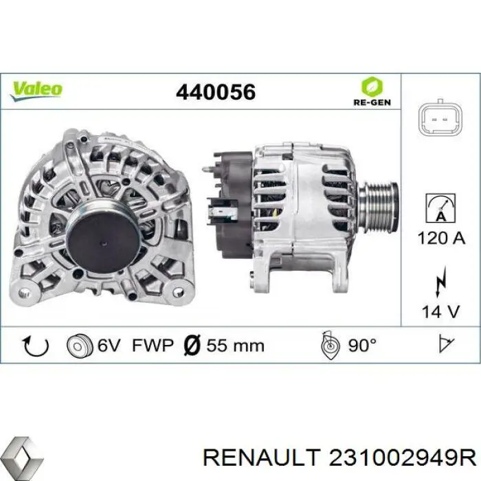 Автомобильный генератор Renault (RVI) 231002949R цена, от 98.65 USD