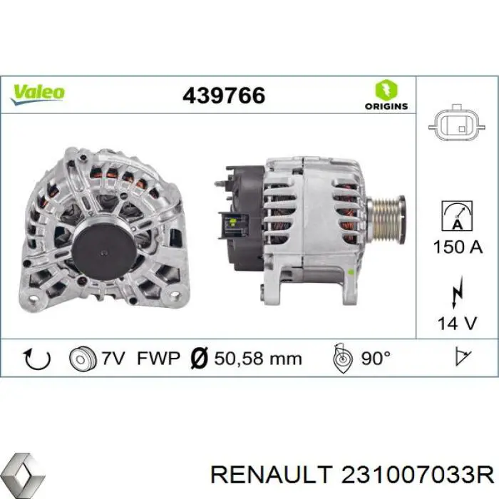 Alternador 231007033R Renault (RVI)