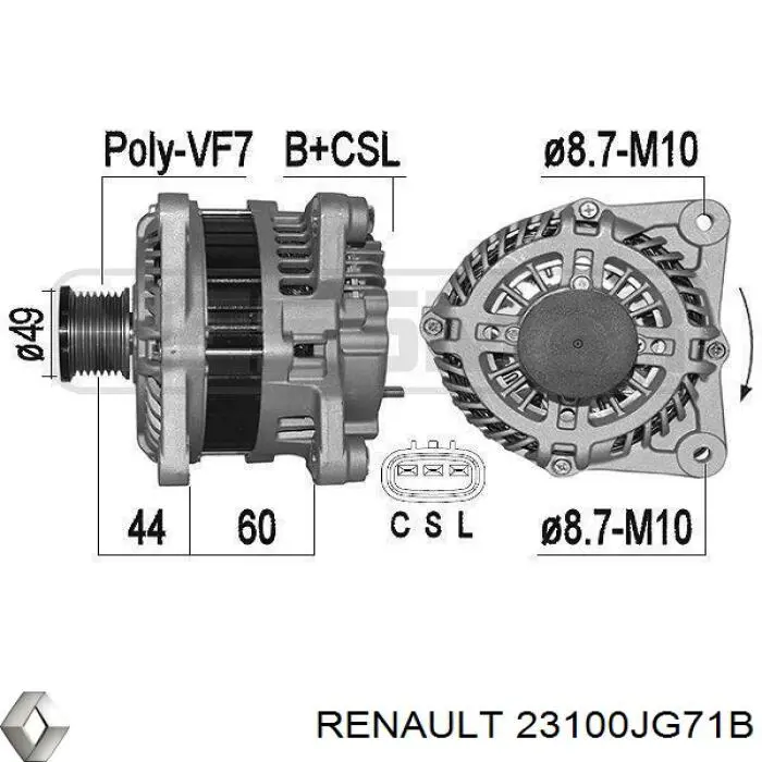 Автомобильный генератор Renault (RVI) 23100JG71B цена, от 70.46 USD