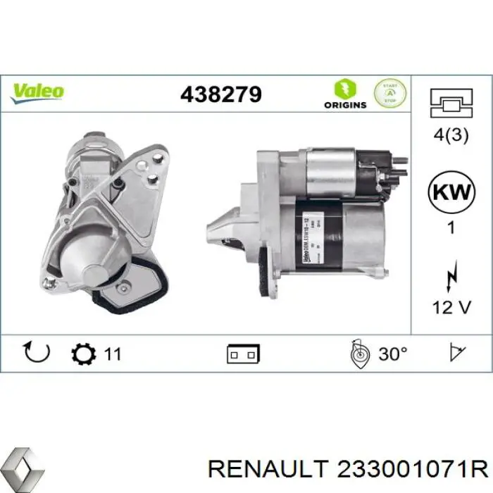 Стартер Renault (RVI) 233001071R цена, от 38.01 USD