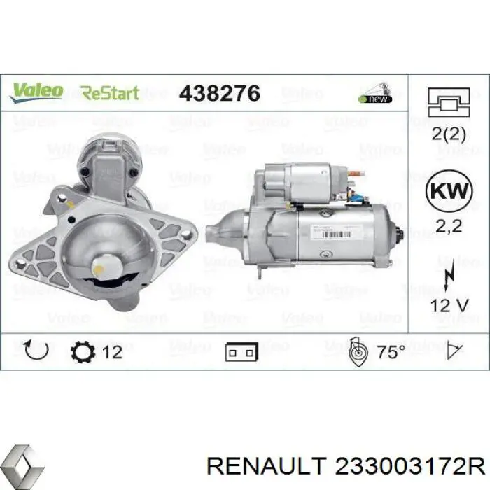 Стартер 233003172R Renault (RVI)