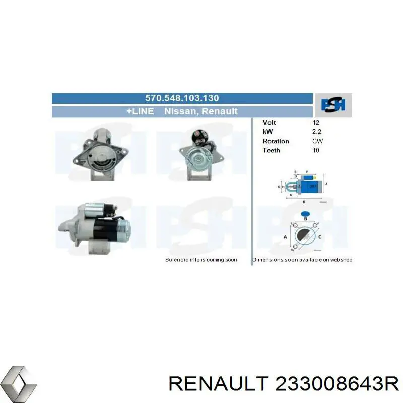 Стартер Renault (RVI) 233008643R цена, от 126.20 USD