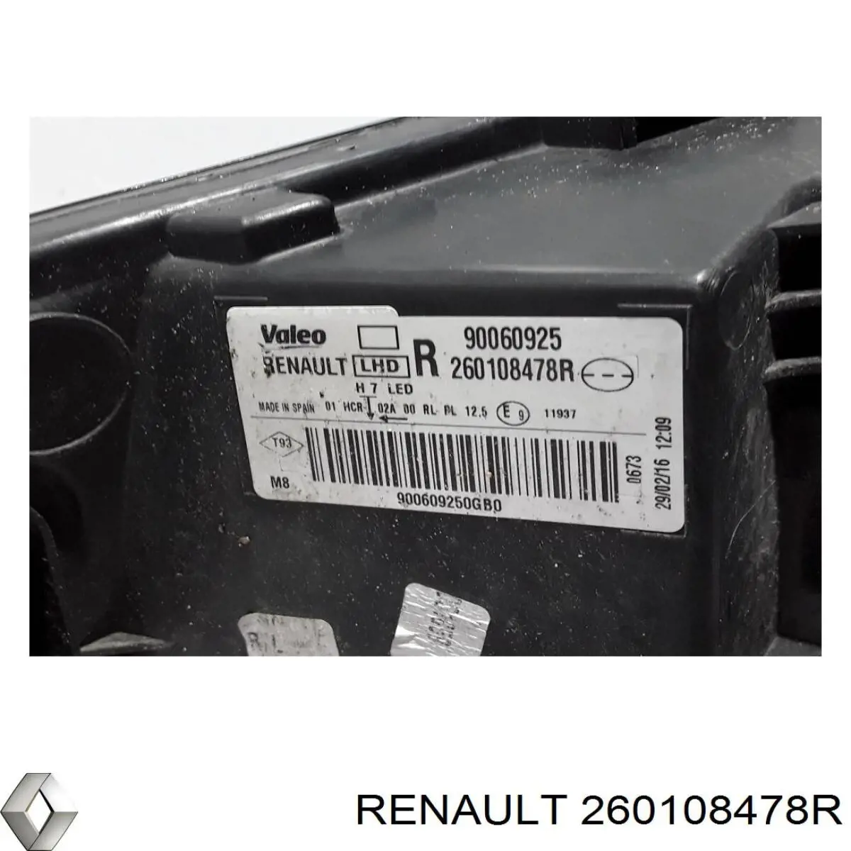 Правая фара 260108478R Renault (RVI)