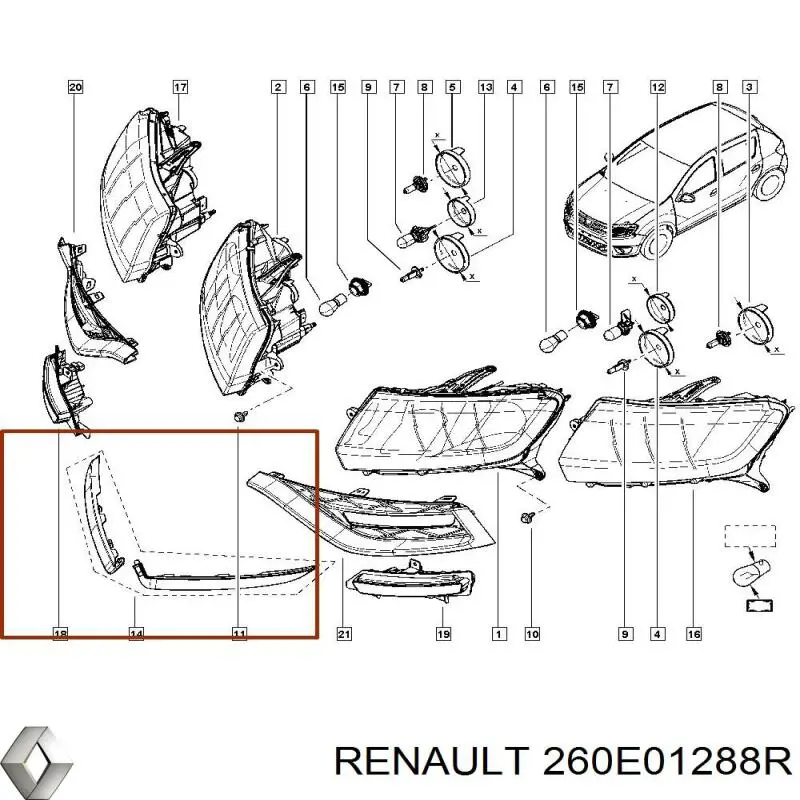 Listón del faro izquierdo + derecho 260E01288R Renault (RVI)