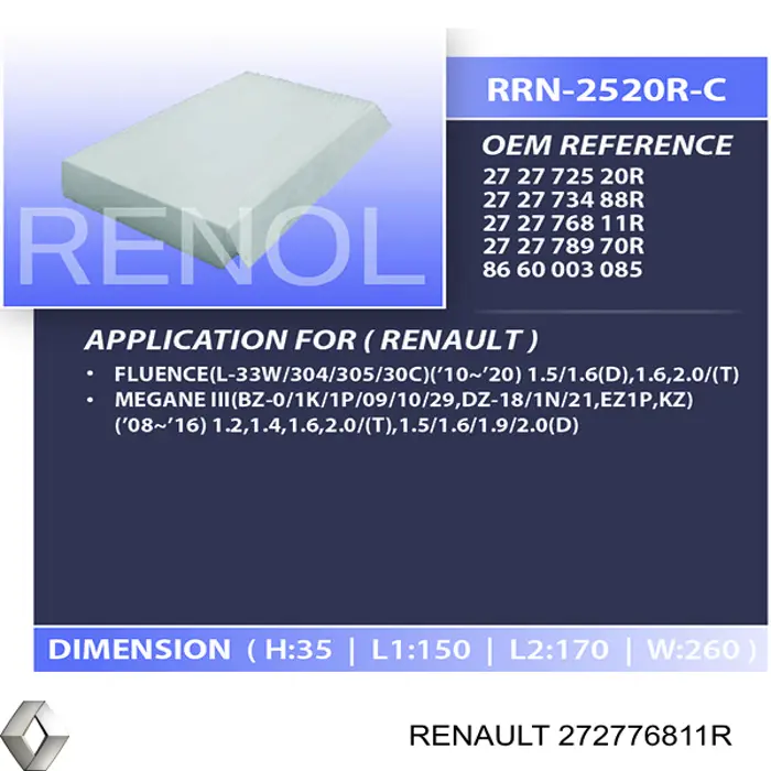Фильтр салона 272776811R Renault (RVI)