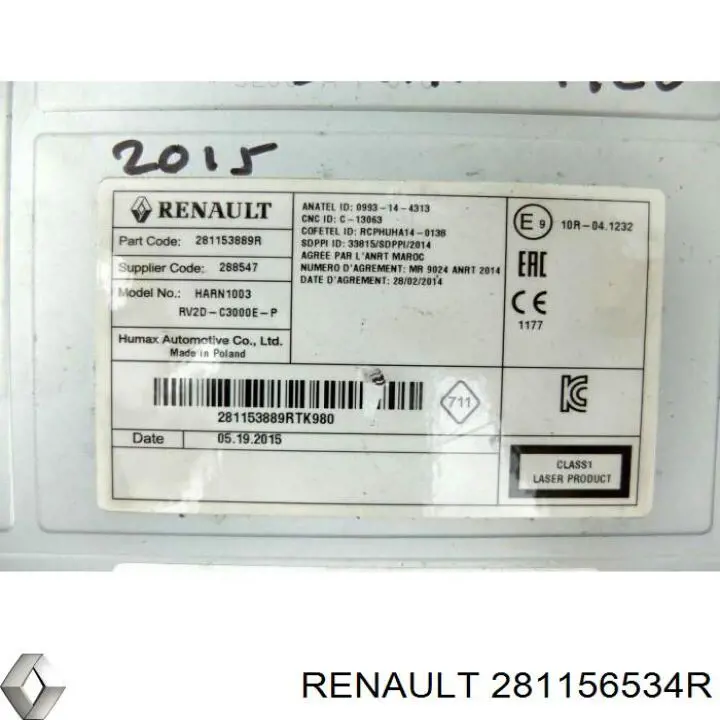 Магнитола (радио AM/FM) Renault (RVI) 281156534R цена, от 45.38 USD