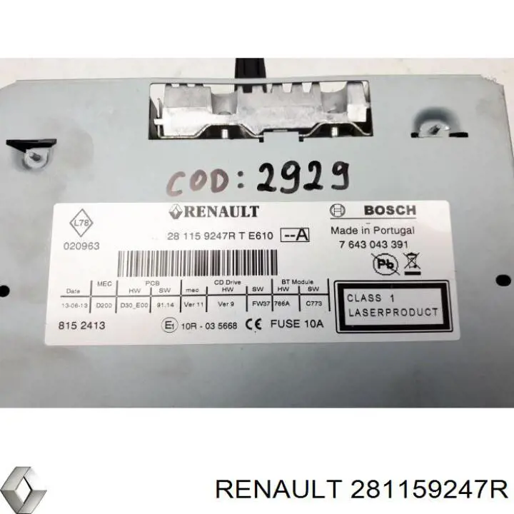 Магнитола (радио AM/FM) Renault (RVI) 281159247R цена, от 163.45 USD