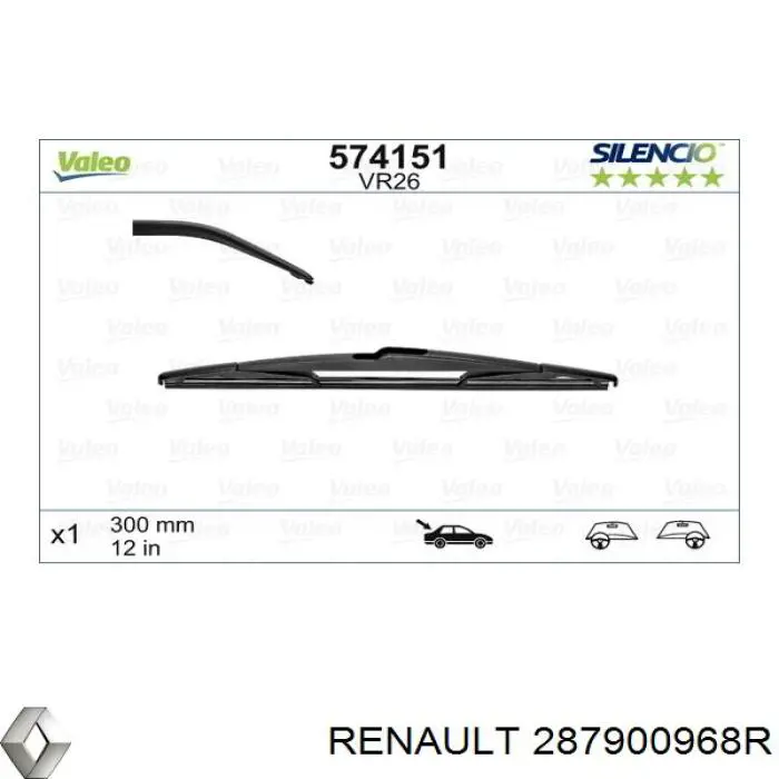 287900968R Renault (RVI) limpa-pára-brisas de vidro traseiro