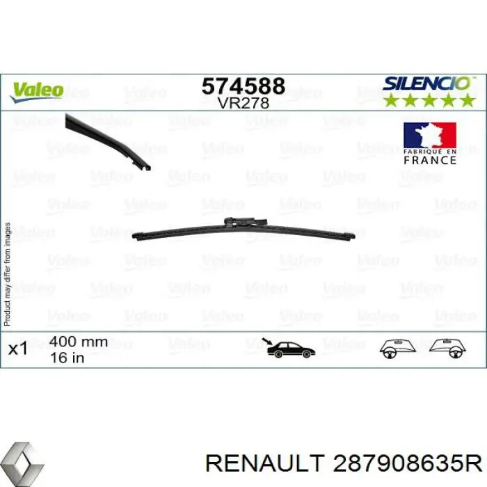 287908635R Renault (RVI) limpa-pára-brisas de vidro traseiro