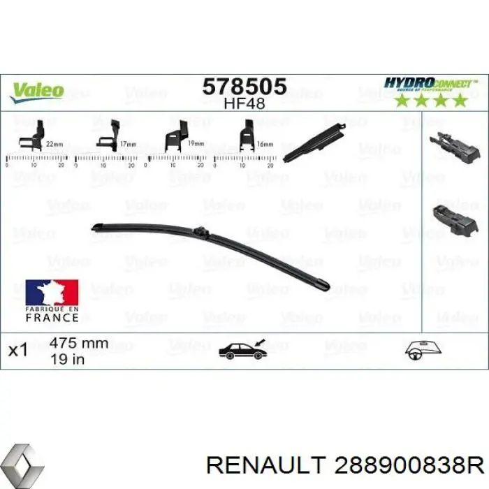 Щетка-дворник лобового стекла, комплект из 2 шт. Renault (RVI) 288900838R