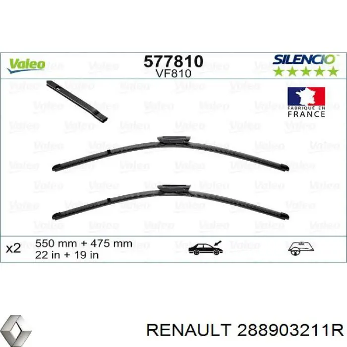 288903211R Renault (RVI) щетка-дворник лобового стекла пассажирская