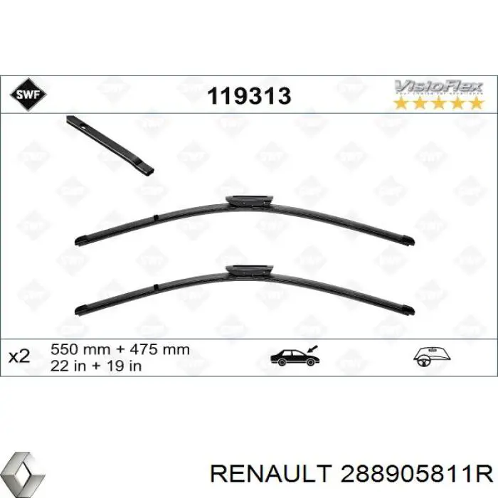 Щетка-дворник лобового стекла пассажирская Renault (RVI) 288905811R