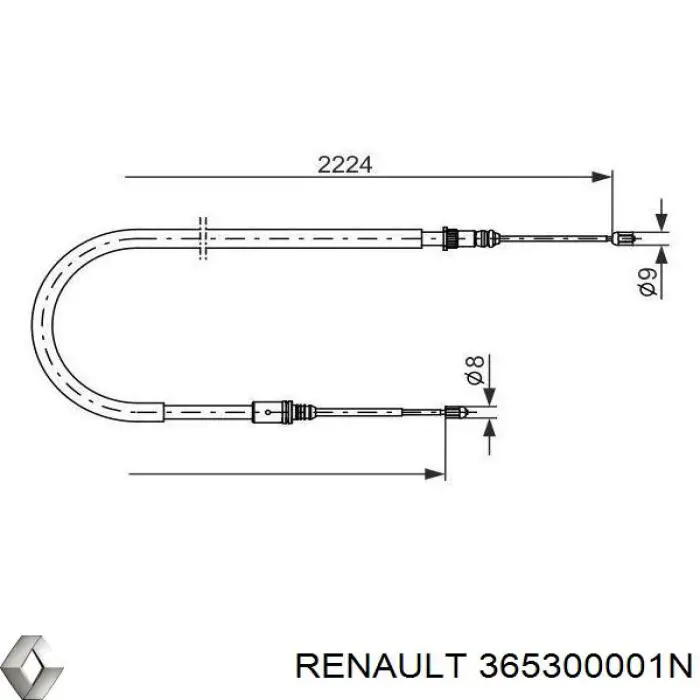 365300001N Renault (RVI) трос ручного тормоза задний правый/левый