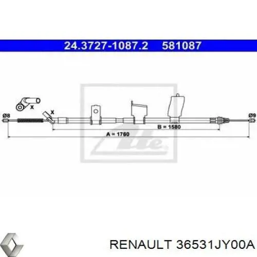 Купить 36531JY00A Renault (RVI) Трос стояночного тормоза задний левый