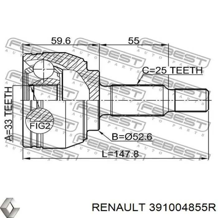 Правая полуось 391004855R Renault (RVI)