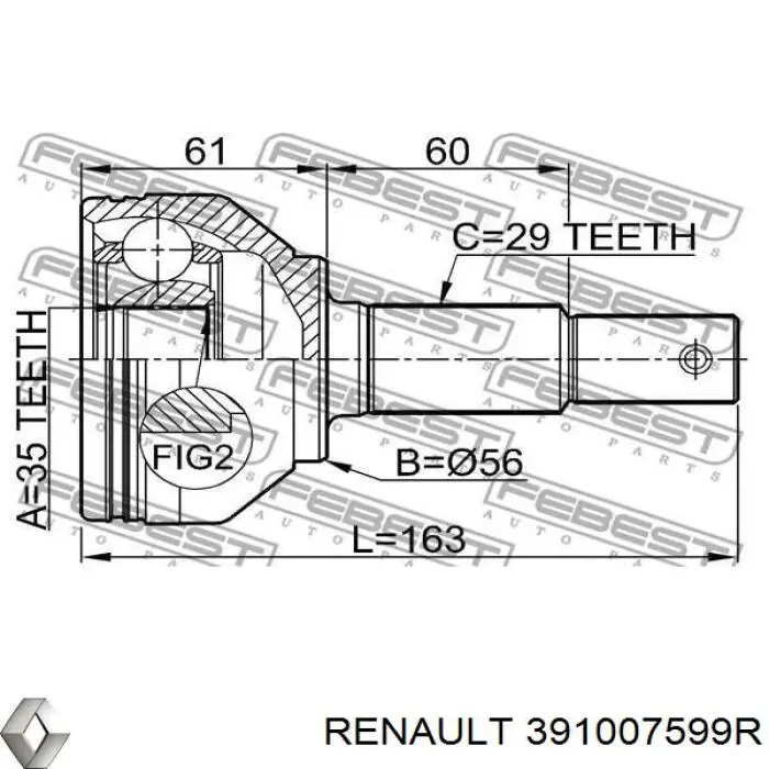 Полуось (привод) передняя правая 391007599R Renault (RVI)