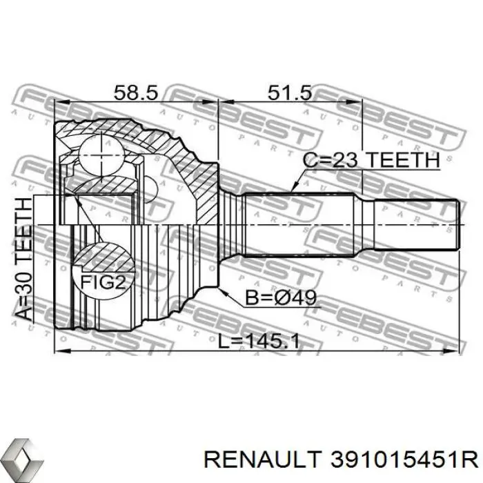 ШРУС наружный передний Renault (RVI) 391015451R