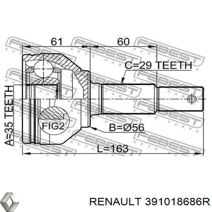 391018686R Renault (RVI) полуось (привод передняя левая)