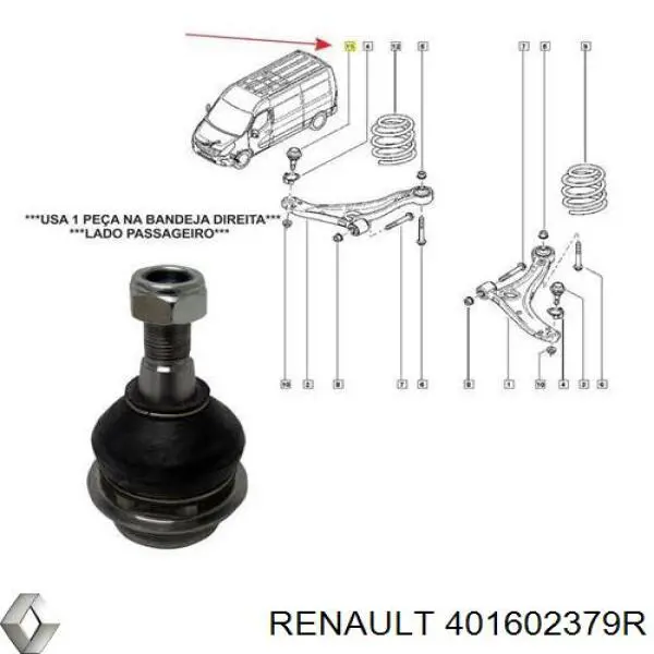 Купить 401602379R Renault (RVI) Шаровая опора, нижняя, правая