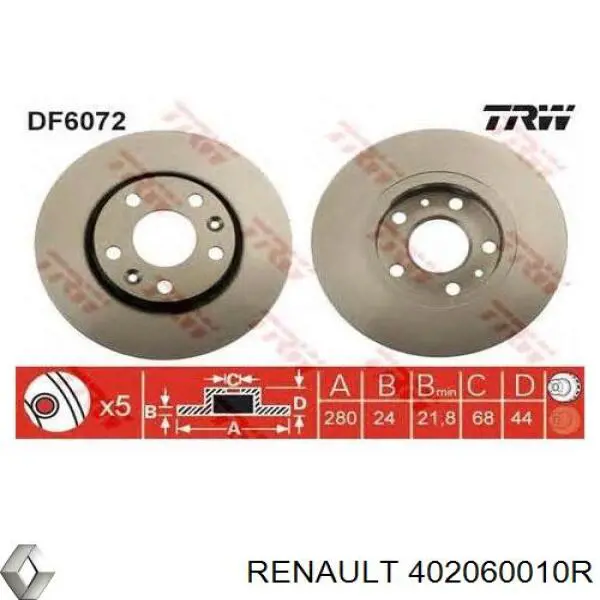 402060010R Renault (RVI) disco do freio dianteiro