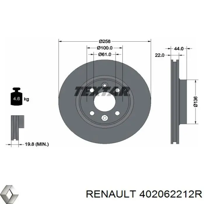 Передние тормозные диски 402062212R Renault (RVI)