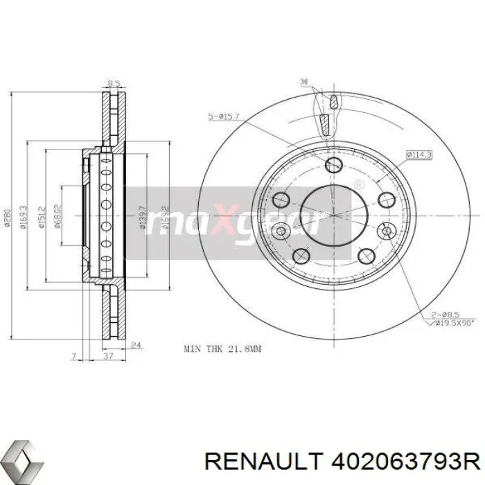 Передние тормозные диски 402063793R Renault (RVI)