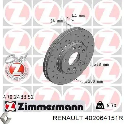 Передние тормозные диски 402064151R Renault (RVI)